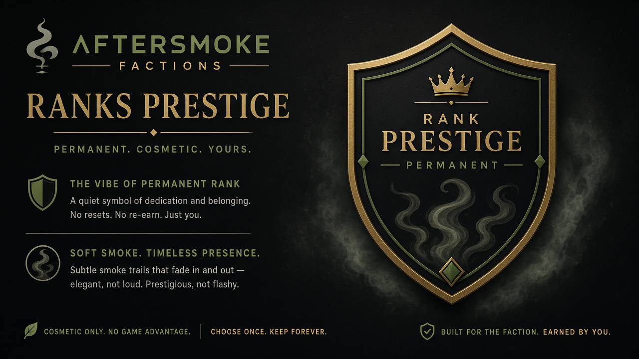 Ranks Prestige — permanent identity + QoL. Wipe-proof.